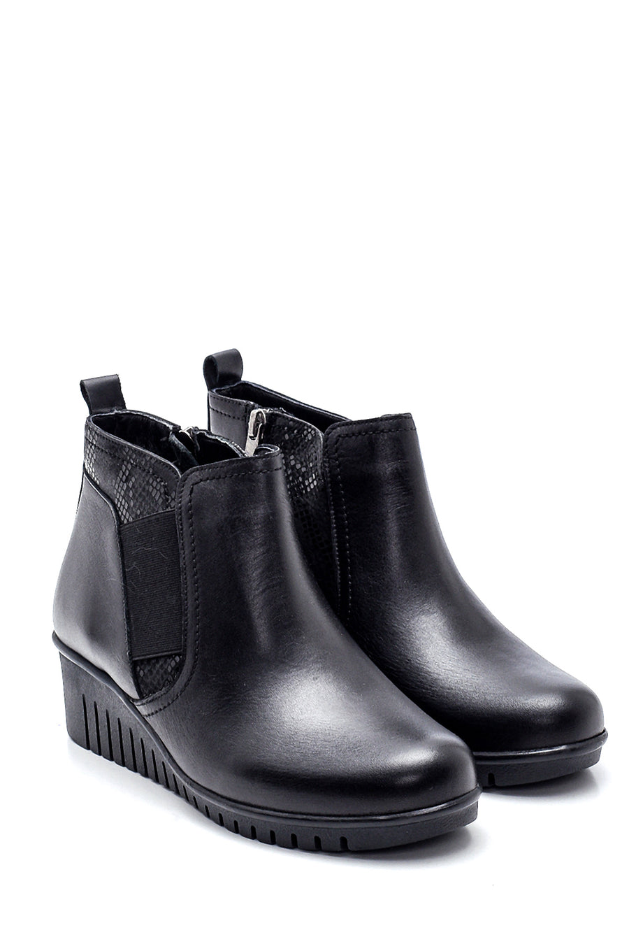 Women's Leather Wedge Heel Boots