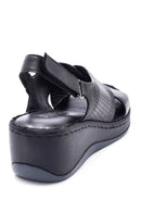 Women's Black Leather Comfort Wedge Heel Sandals | Derimod