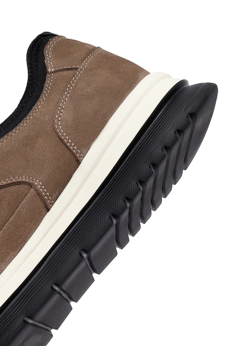 Erkek Vizon Bağcıklı Kalın Tabanlı Nubuk Deri Casual Sneaker