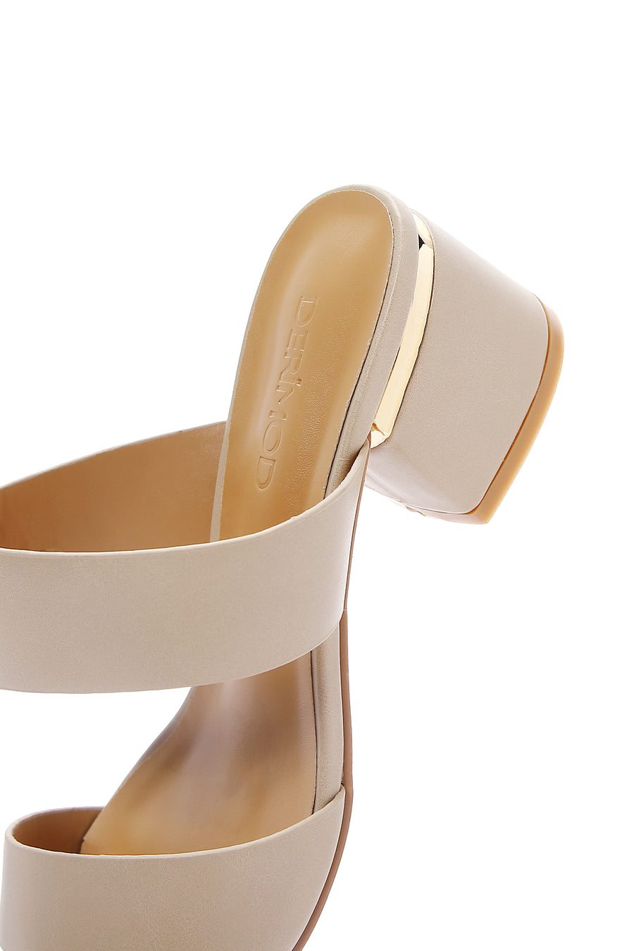 Women's Beige Short Thick Heeled Slippers
