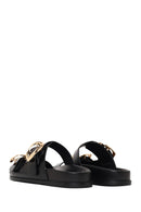 Woman Black Double-Buckle Slippers | Derimod