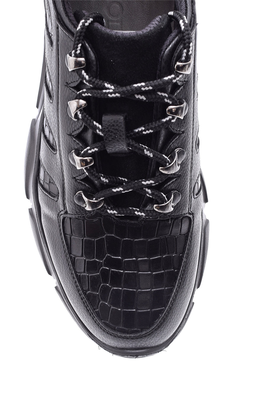 Erkek Kroko Desenli Deri Sneaker