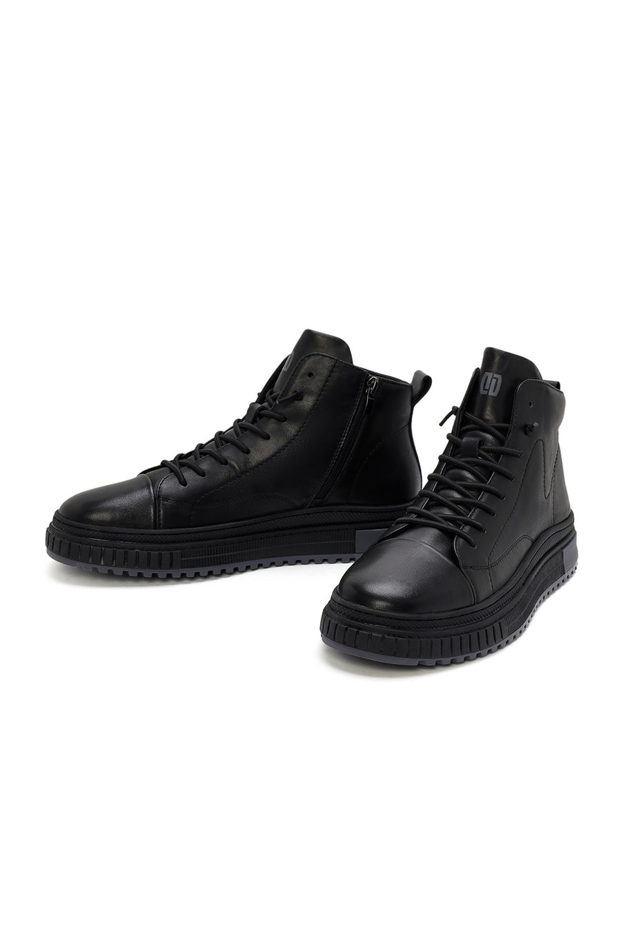 Men's Black Zippered Leather Sports Boots
