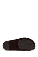 Women's Beige Patterned Suede Leather Slippers | Derimod