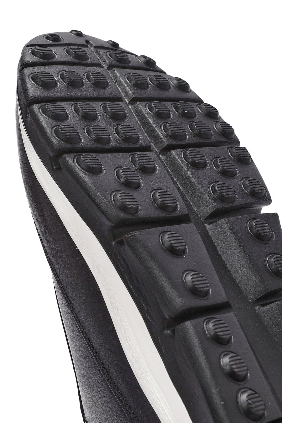 Men's Black Lace-up Thick-Sole Leather Casual Sneaker