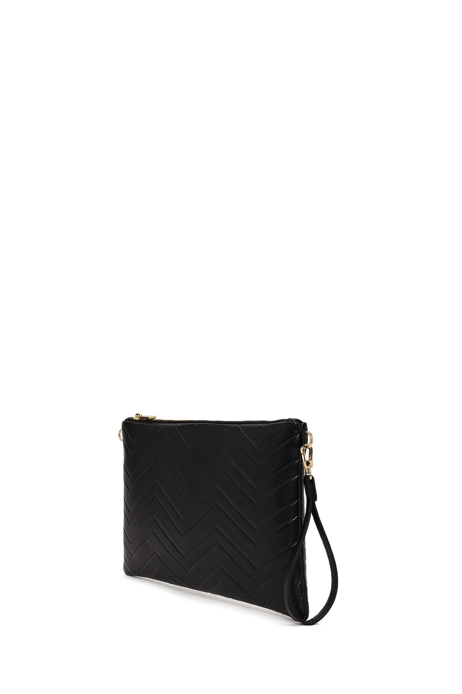 Woman Black Long Chain Strap Quilted Clutch Bag
