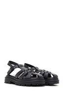 Women's Black Leather Thick Soled Sandals | Derimod