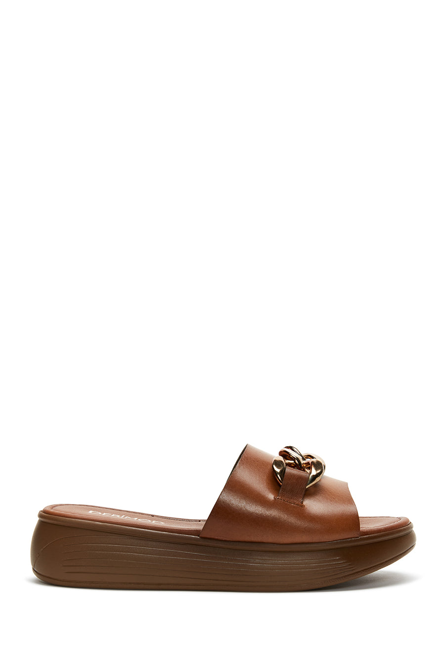 Women's Tan Thick Soled Leather Slippers 24SFD330518 | Derimod