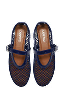 Woman Navy Mesh Ballerine Shoes | Derimod