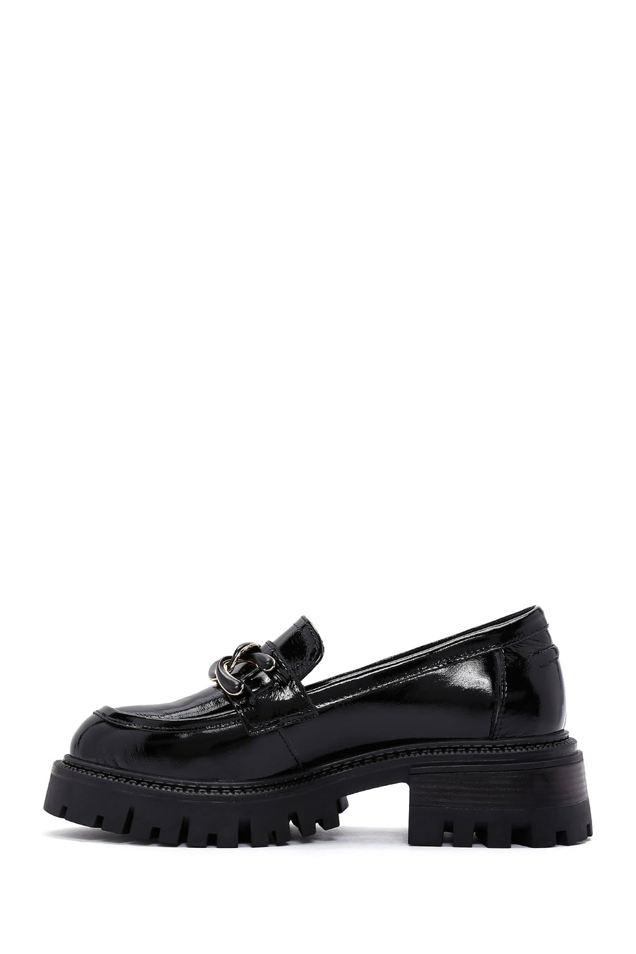 Women's Black Buckle Detailed Leather Masculine Loafer