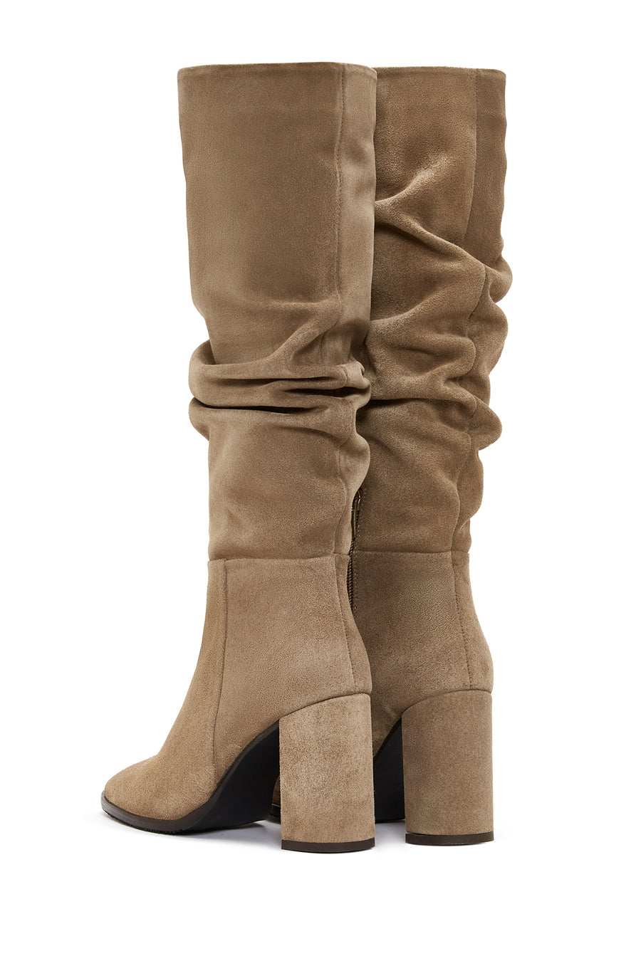 Women's Brown Zippered Thick Heel Suede Leather Boots