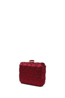 Woman Burgundy Long Chain Strap Stone-Embellished Mini Clutch Evening Bag | Derimod