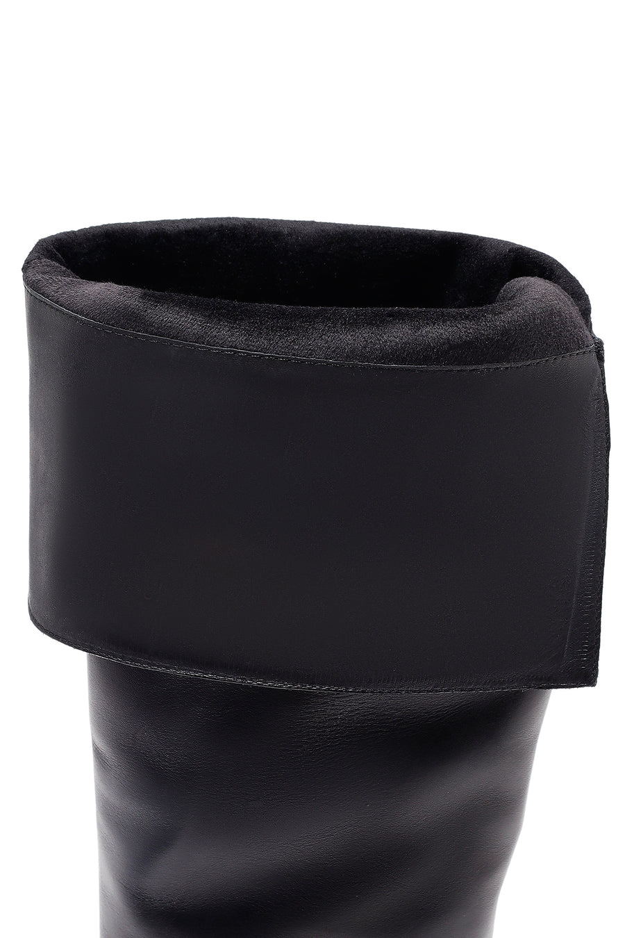 Women's Black Zippered High Thick Heel Leather Boot