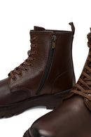 Men's Brown Lace-Up Zipper Leather Casual Boot | Derimod
