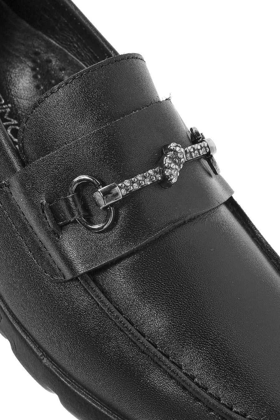 Women's Black Buckle Detailed Leather Comfort Loafer