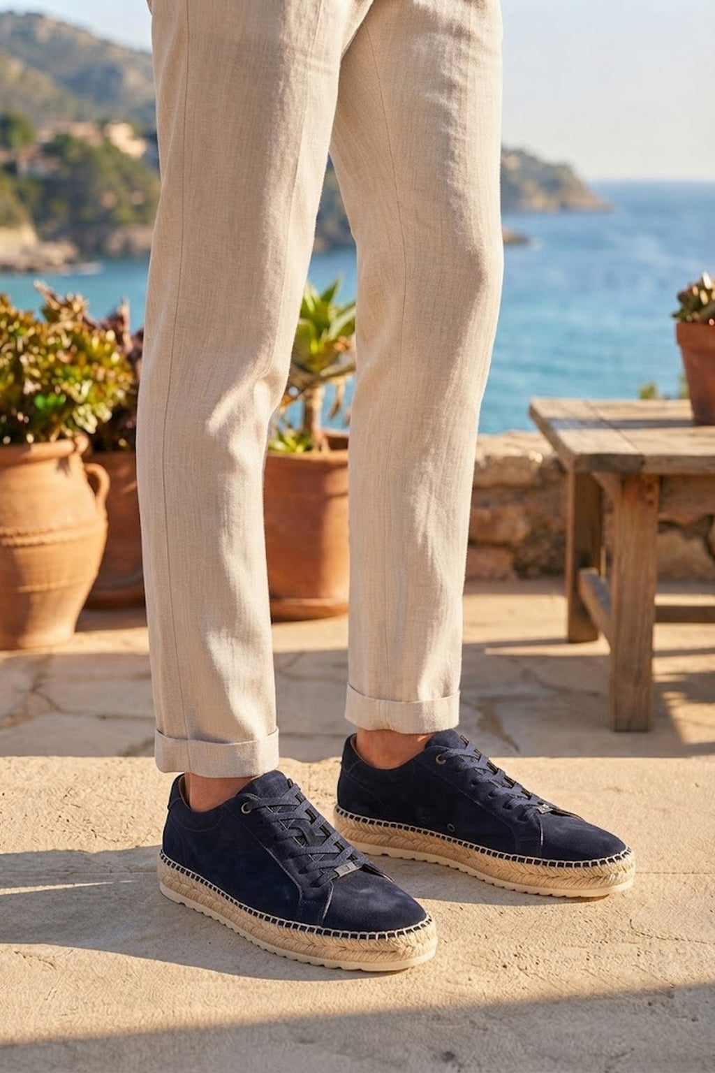 Erkek Lacivert Kalın Tabanlı Süet Deri Sneaker