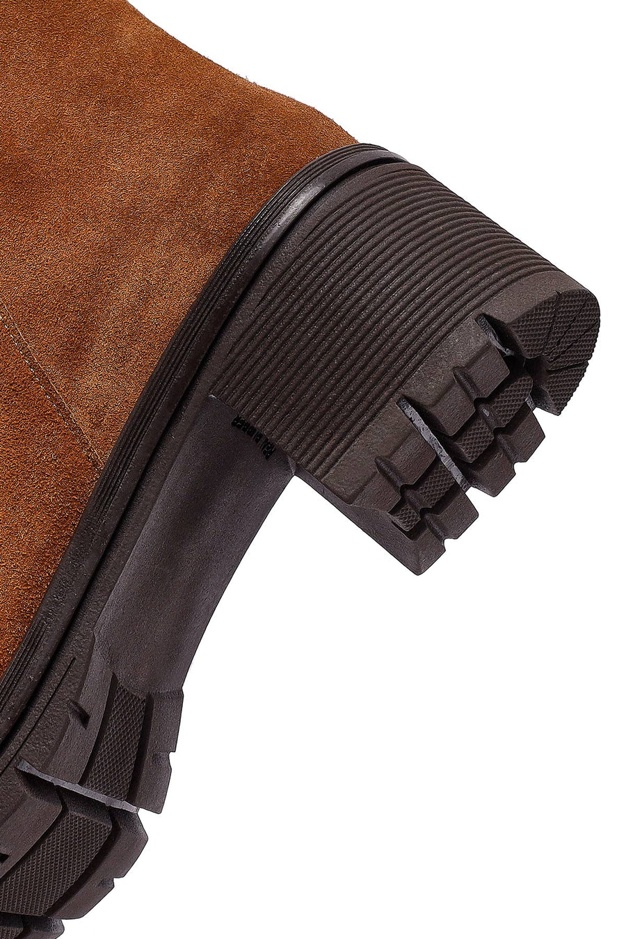 Woman Tan Zippered Chunky Heel Suede Leather Boat