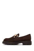 Woman Brown Buckled Suede Masculine Loafer | Derimod