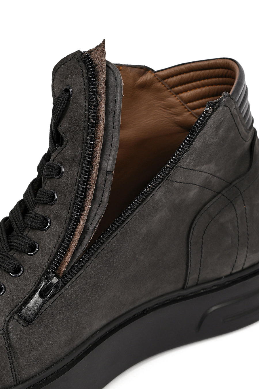 Men's Gray Double Zipper Thick Sole Nubuck Leather Sports Boots