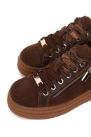Woman Brown Lace-Up Thick-Soled Suede Leather Sneaker | Derimod