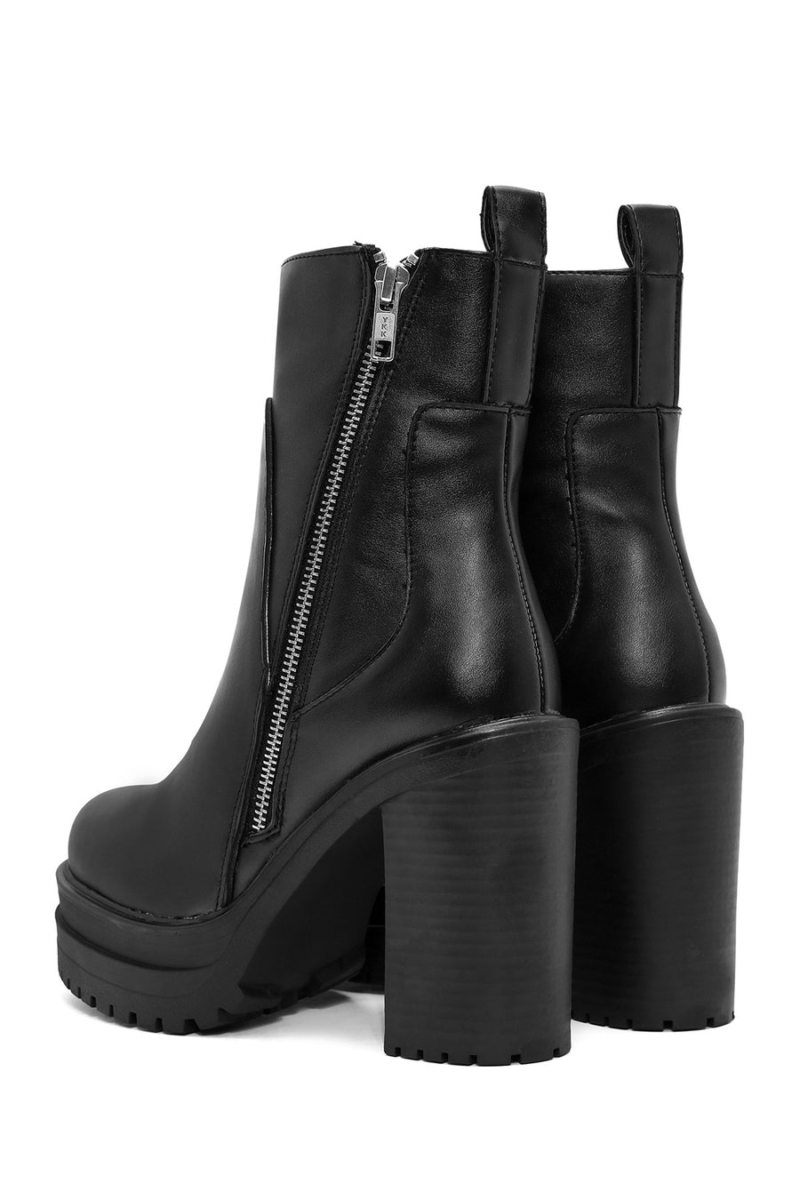 Women's Black Zipper High Thick Heel Boots
