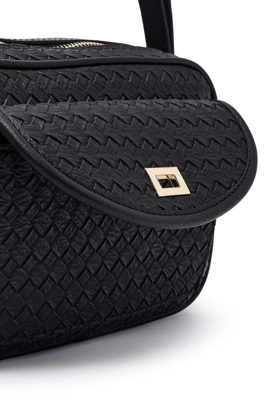 Women's Black Long Strap Knitted Crossbody Bag