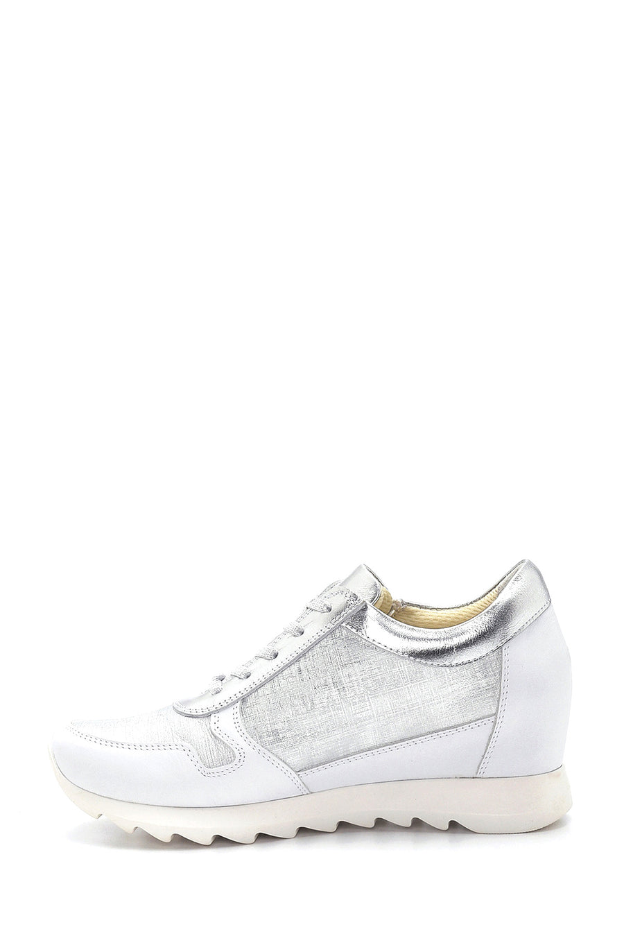 Kadın Gümüş Deri Dolgu Topuk Sneaker