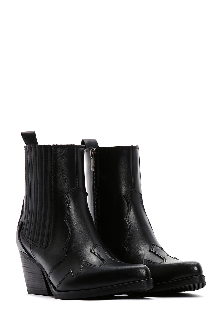Women's Black Zippered Leather Cowboy Boots
