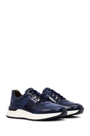 Men's Navy Blue Lace-Up Thick-Soled Leather Casual Sneakers | Derimod