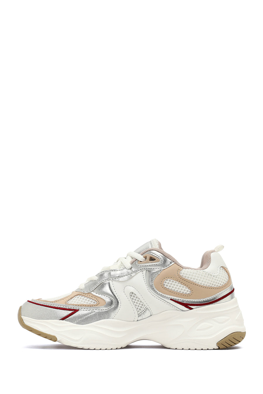 Women's Beige Lace-Up Thick-Soled Sneaker