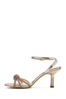 Women's Gold Ankle Buckle Stoned Thin Heel Sandals | Derimod