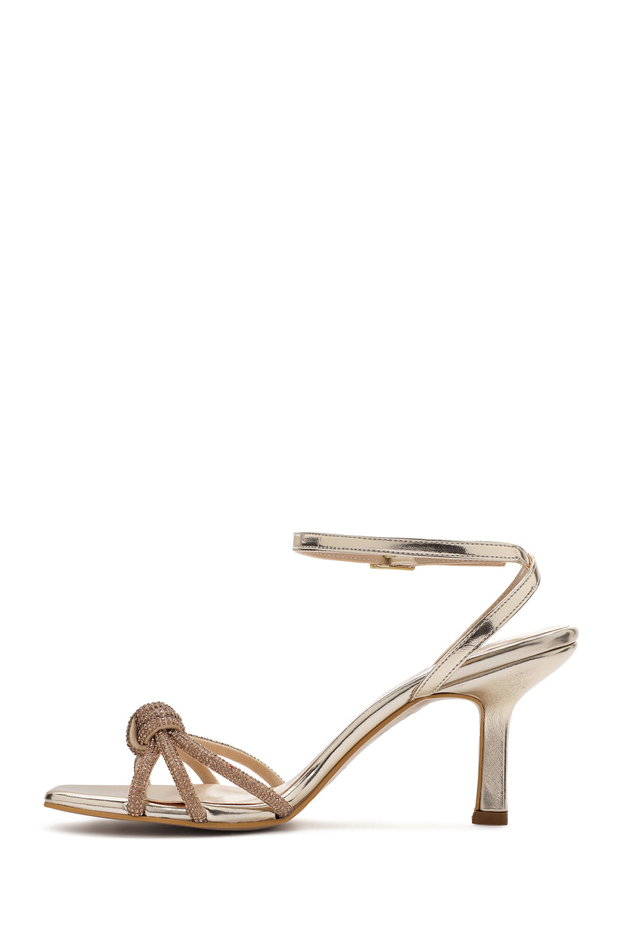 Women's Gold Ankle Buckle Stoned Thin Heel Sandals