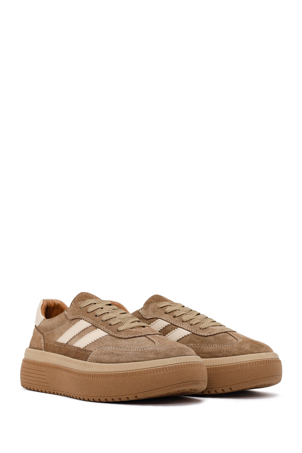 Kadın Taba Bağcıklı Kalın Tabanlı Süet Deri Sneaker