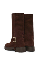 Woman Brown Buckled Suede Boots | Derimod