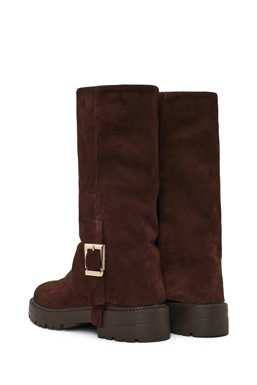 Woman Brown Buckled Suede Boots
