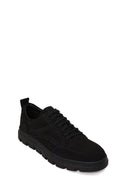 Erkek Siyah Bağcıklı Nubuk Deri Casual Sneaker | Derimod