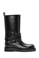 Women's Black Buckled Biker Leather Boots | Derimod