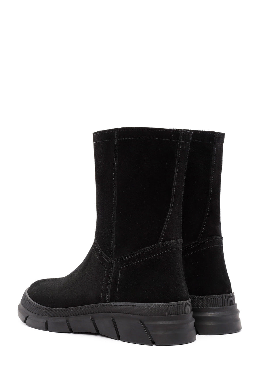 Women's Black Zippered Suede Leather Comfort Boots