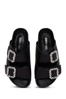 Women's Black Stoned Leather Slippers | Derimod