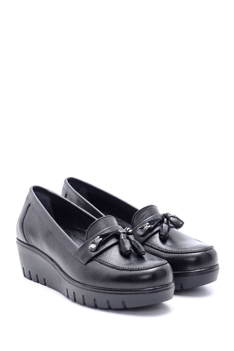 Women's Leather Tassel Detailed Wedge Heel Shoes