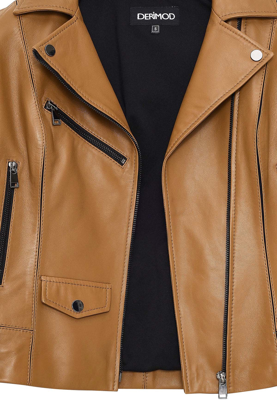 Bella Kadın Camel Biker Kısa Deri Ceket