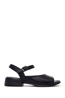 Woman Black Ankle-Buckle Low-Heel Leather Sandals | Derimod