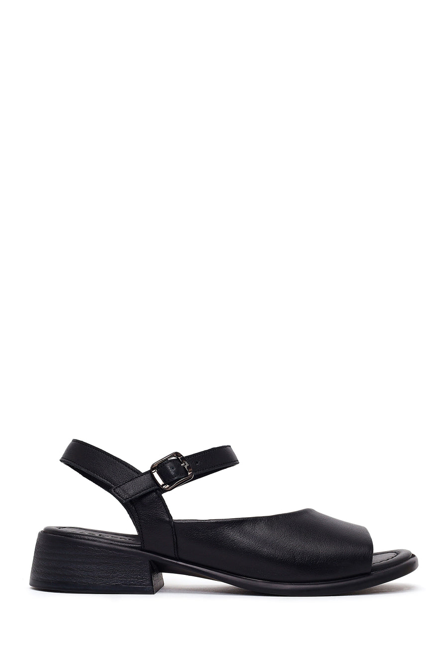 Woman Black Ankle-Buckle Low-Heel Leather Sandals 26SFD342018 | Derimod