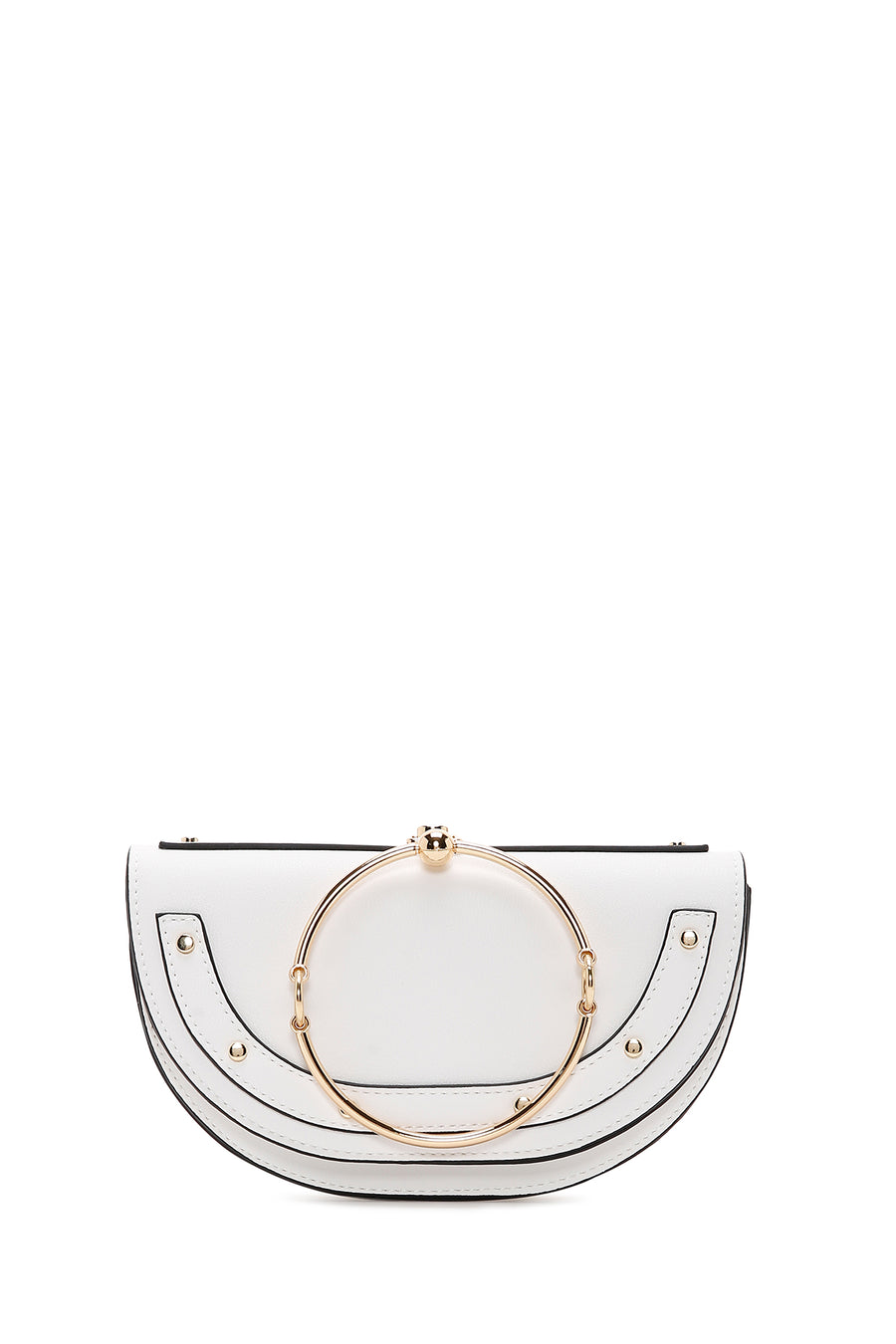 Women's White Long Chain Strap Mini Evening Clutch Bag