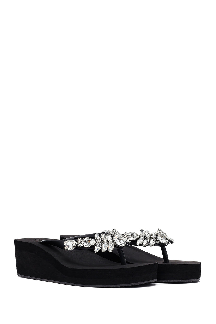 Women's Black Toe Stone Wedge Heel Jelly Slippers
