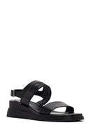 Women's Black Wedge Heeled Leather Sandals | Derimod