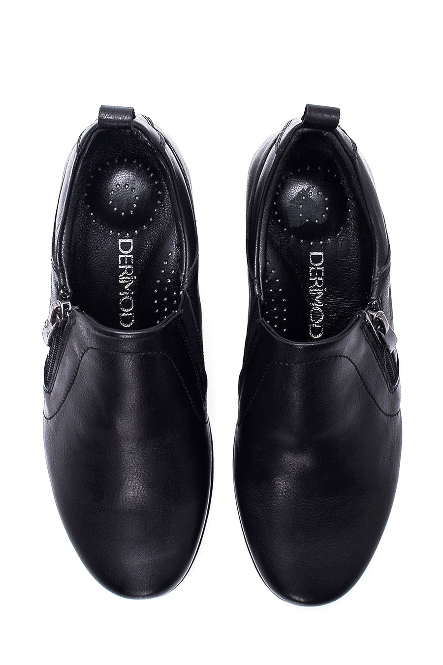 Women's Black Leather Wedge Heeled Comfort Shoes