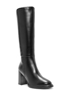 Women's Black Zipper High Thick Heel Boots | Derimod