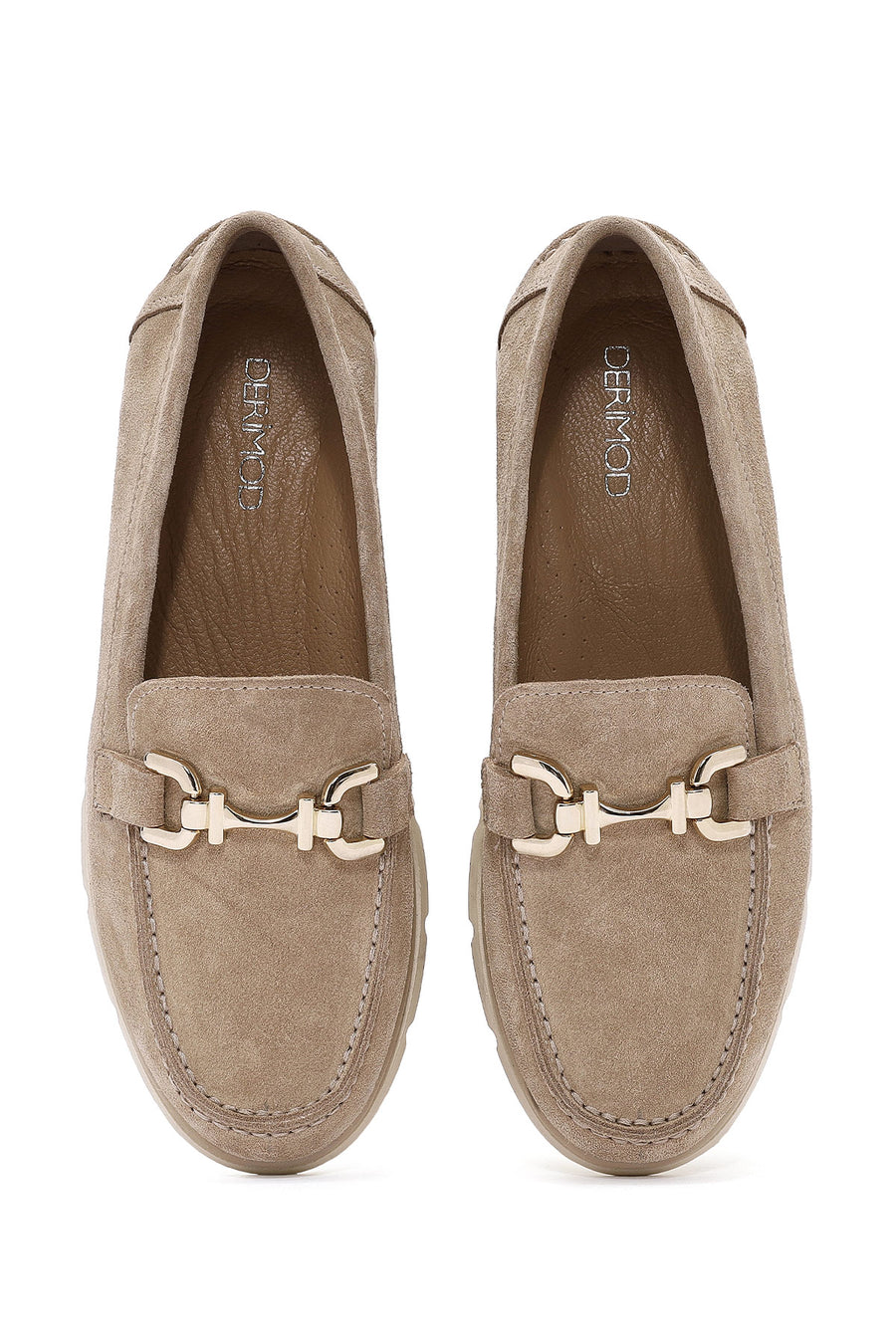 Kadın Bej Toka Detaylı Süet Deri Comfort Loafer