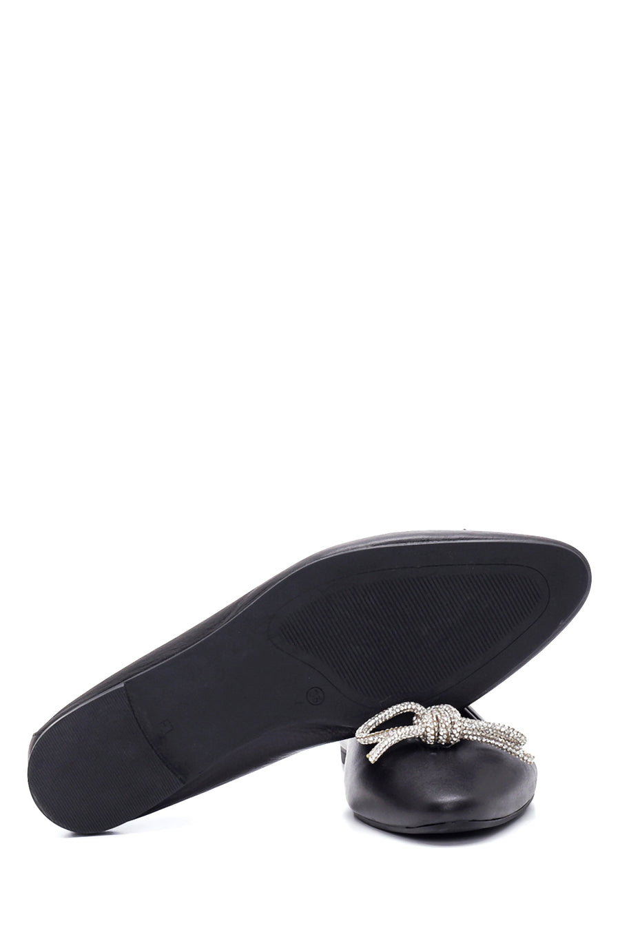Women's Black Leather Bow Ballerina Ballerinas